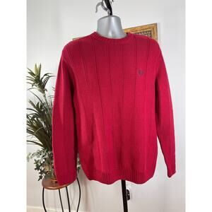 Chaps Sweater Men's Large 100% Cotton Red Knit Long Sleeve Academic Heritage